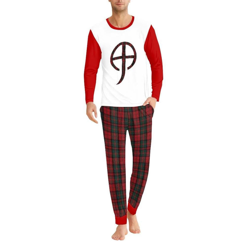 Oversized Plaid Logo Christmas Pajamas Sets ( Red )