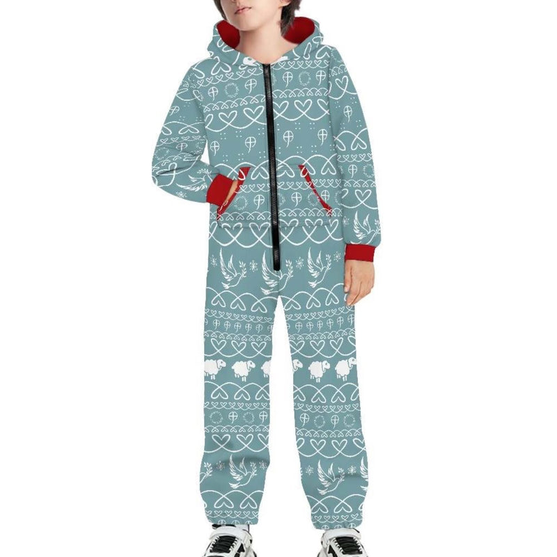 Christmas Jumpsuit Pajama sets with Sheep & Dove (Turquoise )