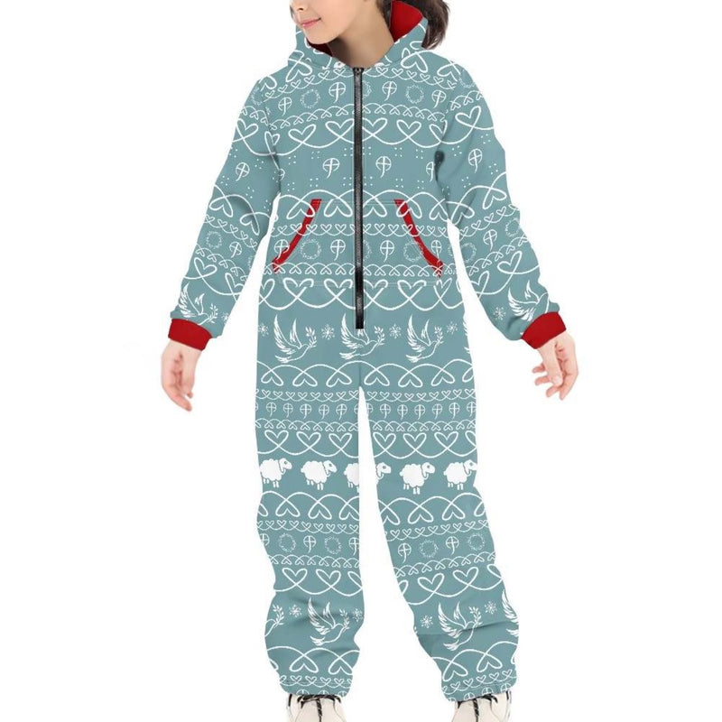 Christmas Jumpsuit Pajama sets with Sheep & Dove (Turquoise )