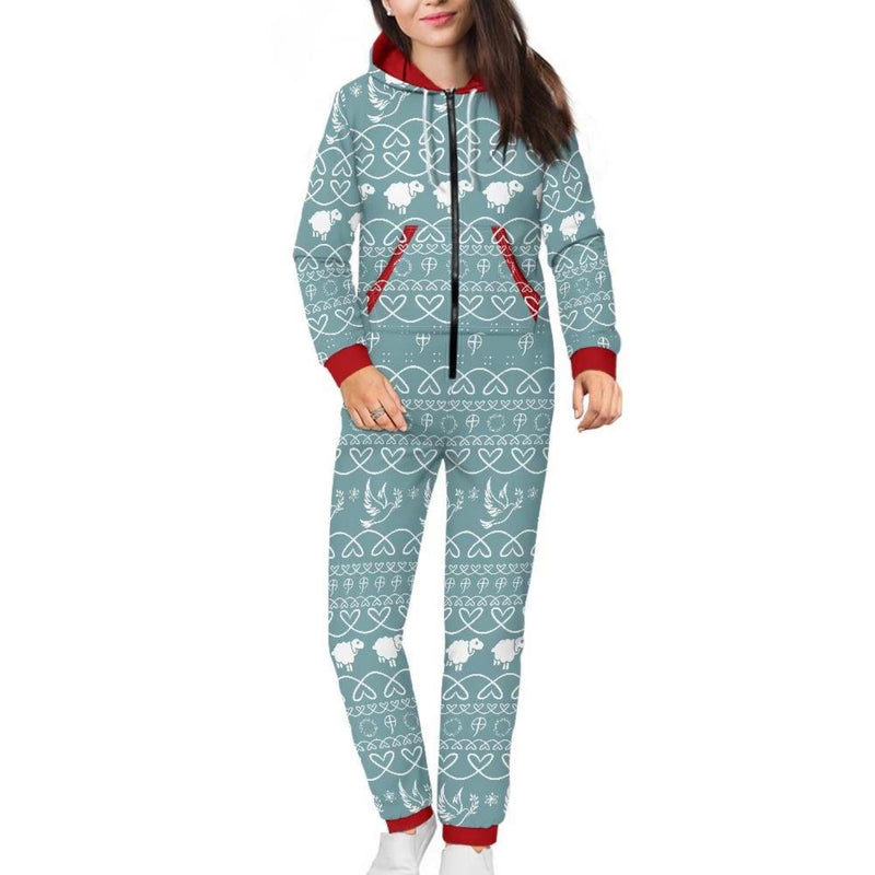 Christmas Jumpsuit Pajama sets with Sheep & Dove (Turquoise )