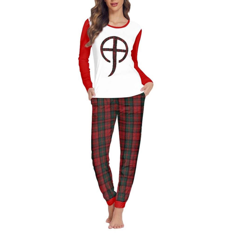 Oversized Plaid Logo Christmas Pajamas Sets ( Red )