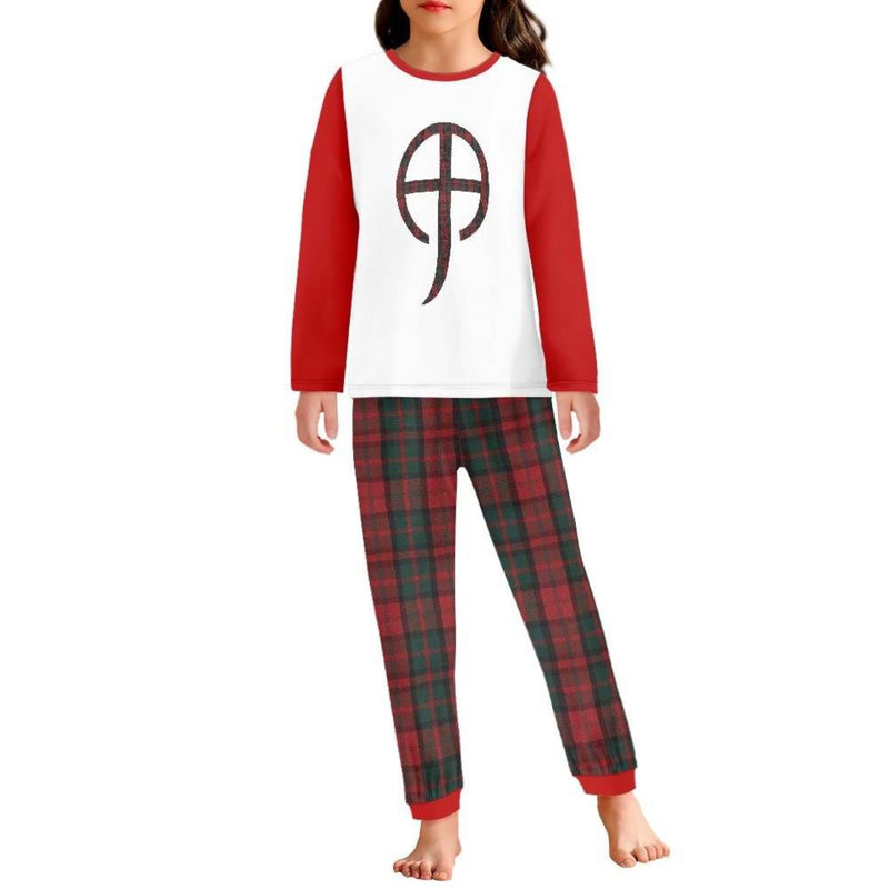 Oversized Plaid Logo Christmas Pajamas Sets ( Red )